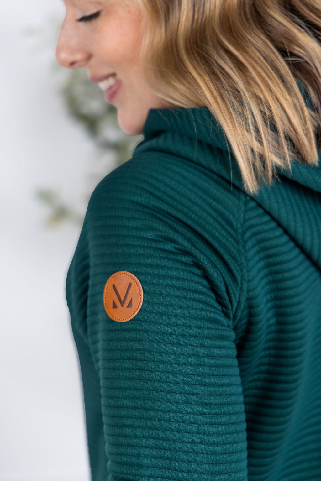 Tatum Pullover Hoodie in hunter green with ribbed texture and kangaroo pocket