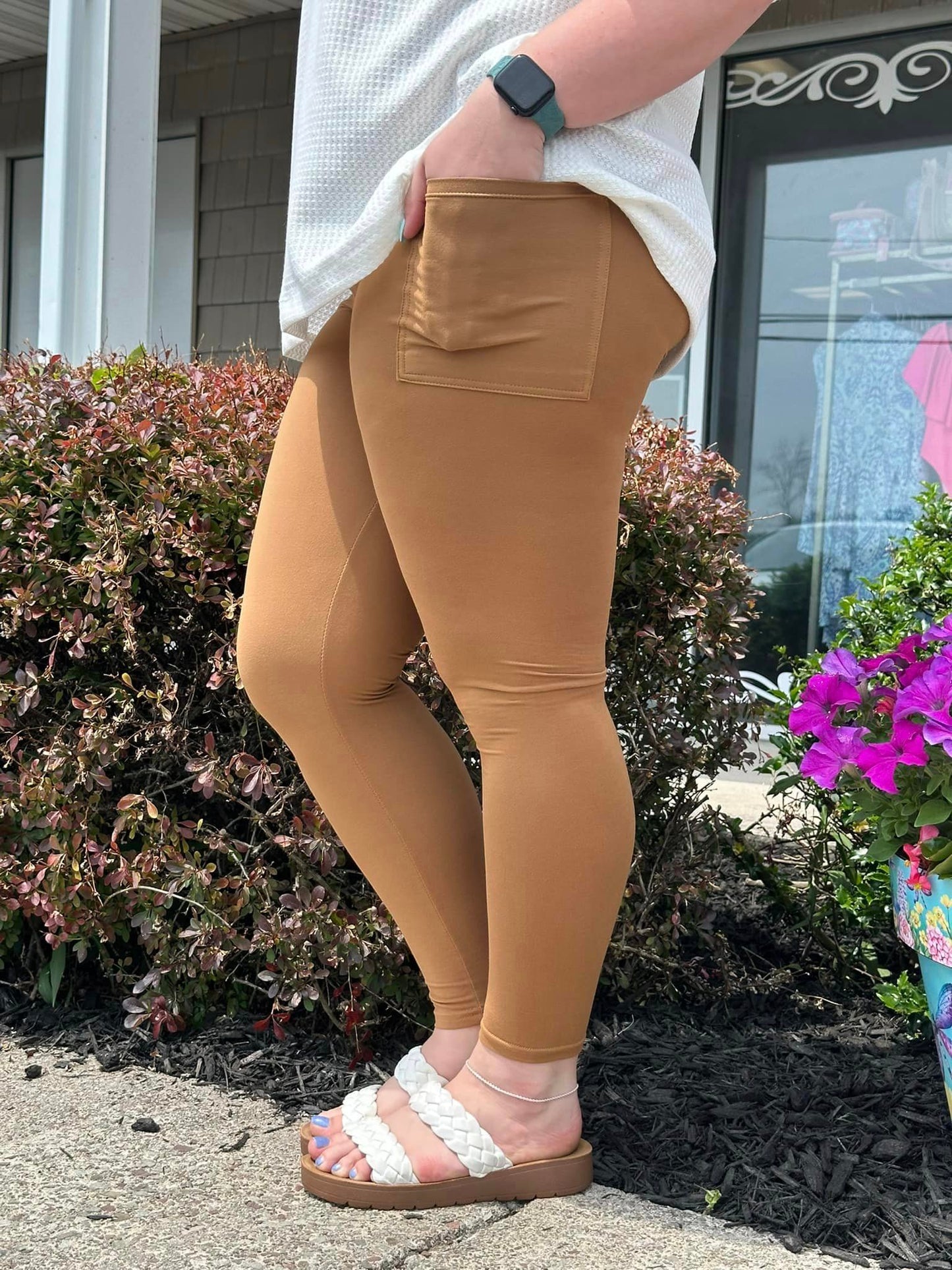 Caramel leggings with pockets available in capri and full length