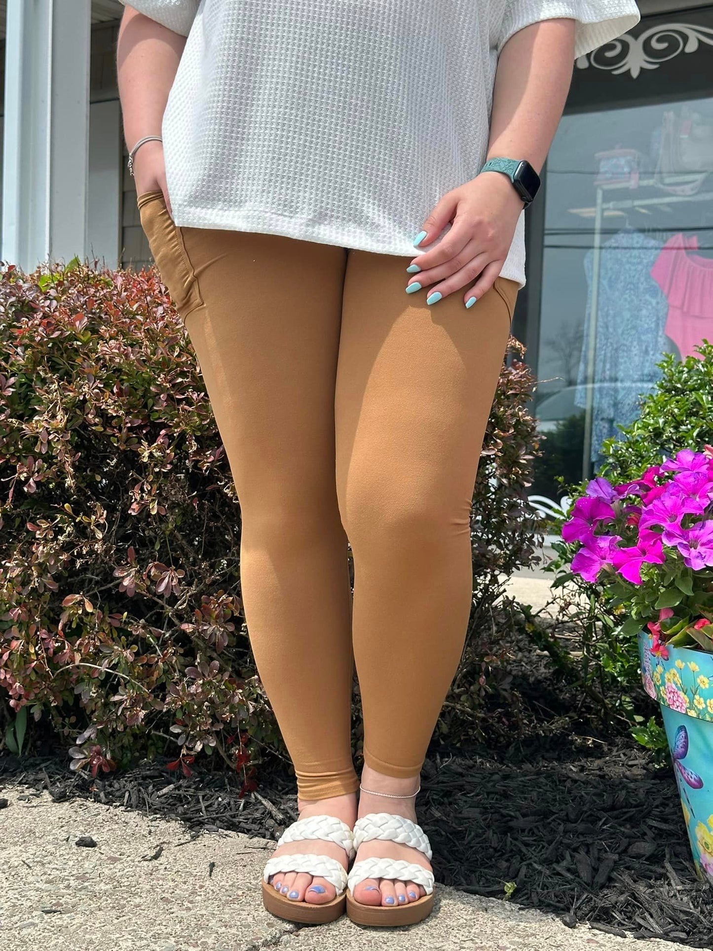 Caramel leggings with pockets available in capri and full length
