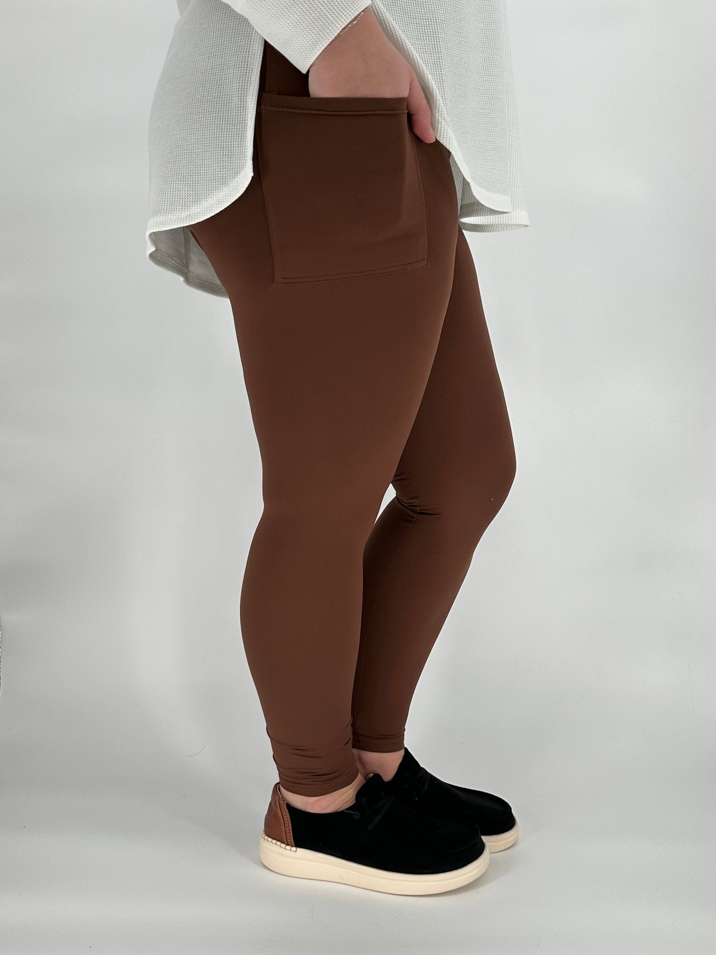 Brown Leggings with Pockets available in capri and full length