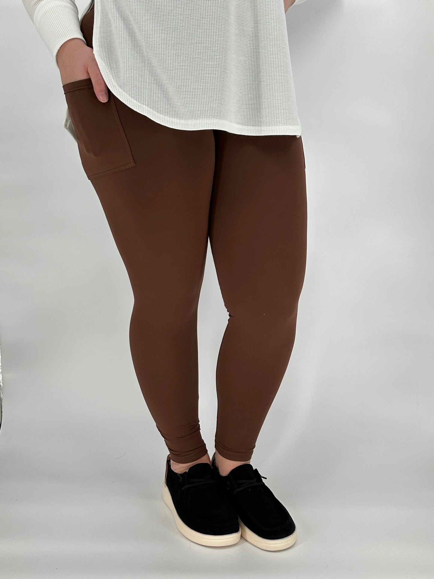 Brown Leggings with Pockets available in capri and full length