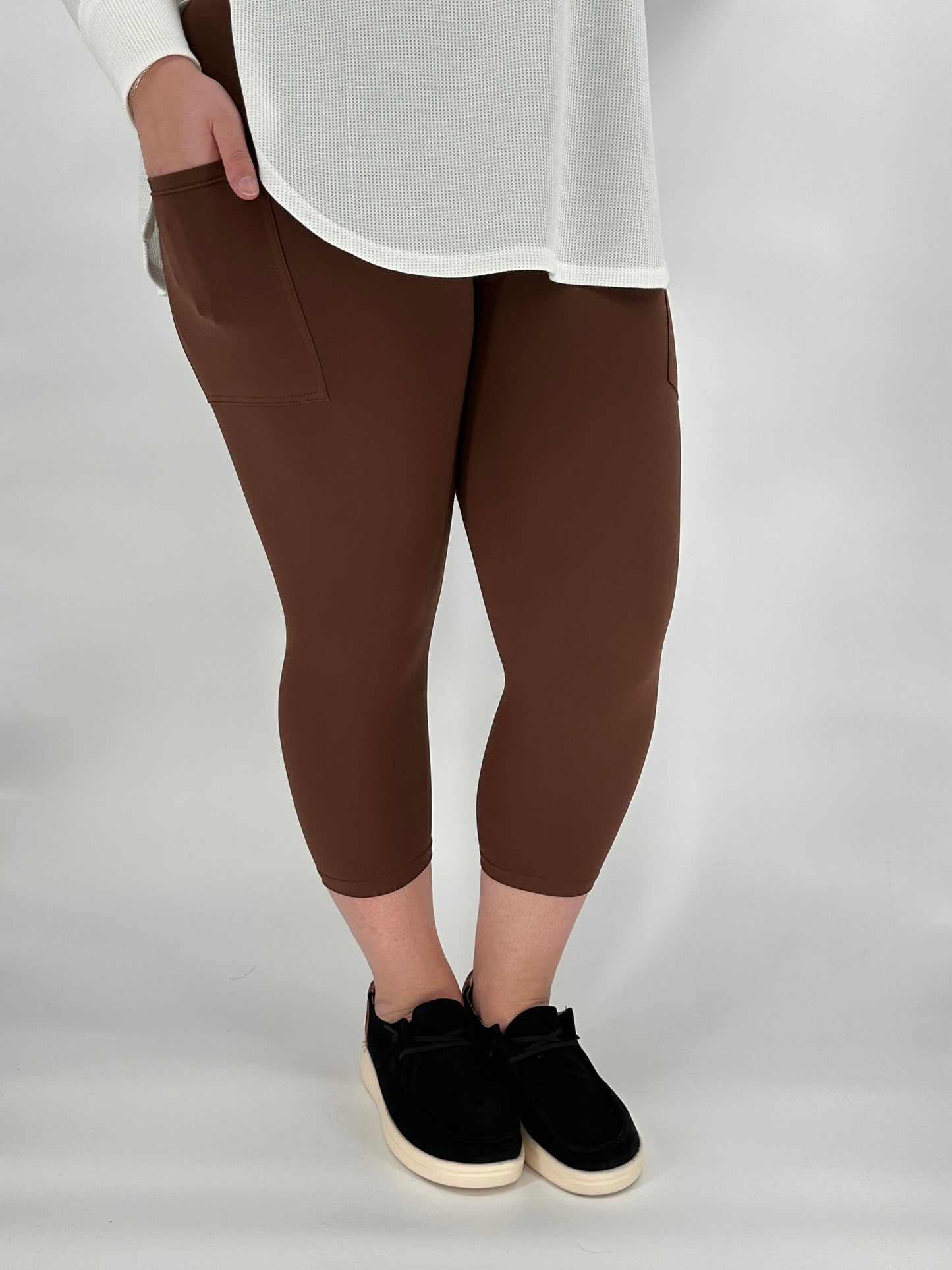 Brown Leggings with Pockets available in capri and full length