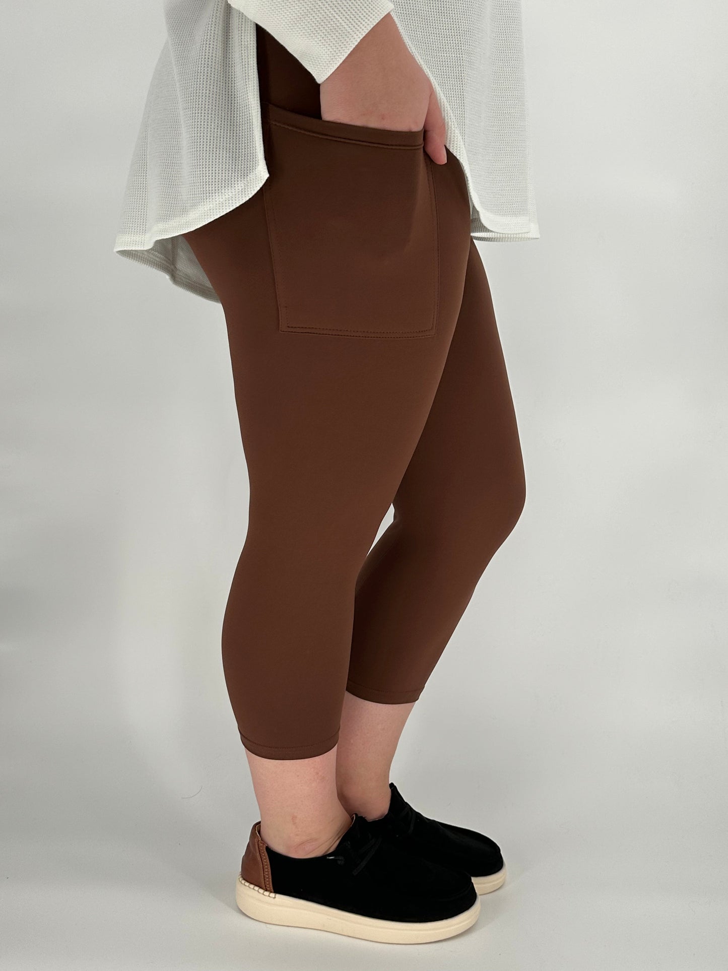 Brown Leggings with Pockets available in capri and full length