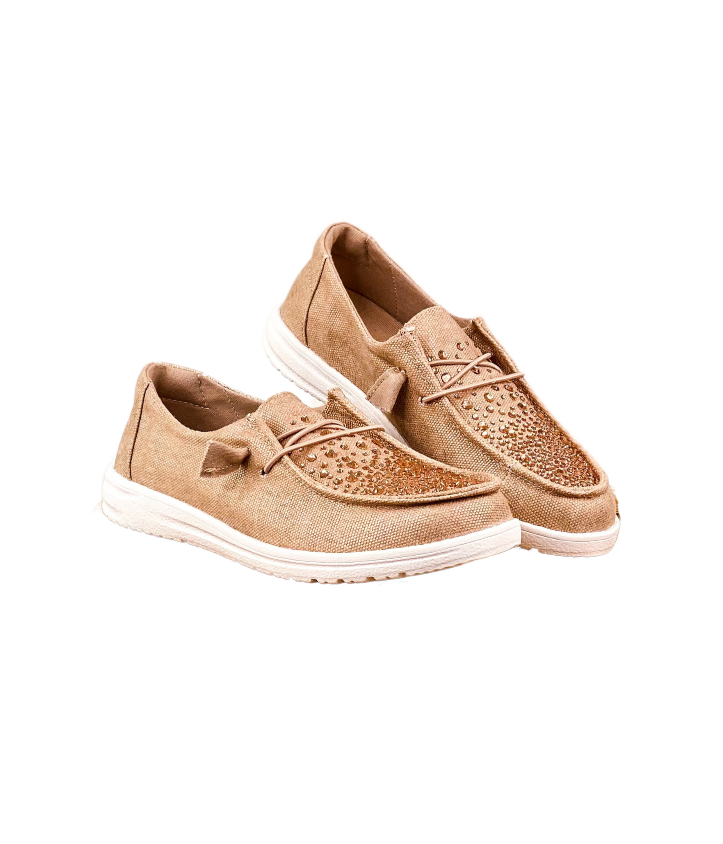 Maco Water Drop Rose Gold Rhinestone Flats with cushioned footbed and heat-pressed rhinestones