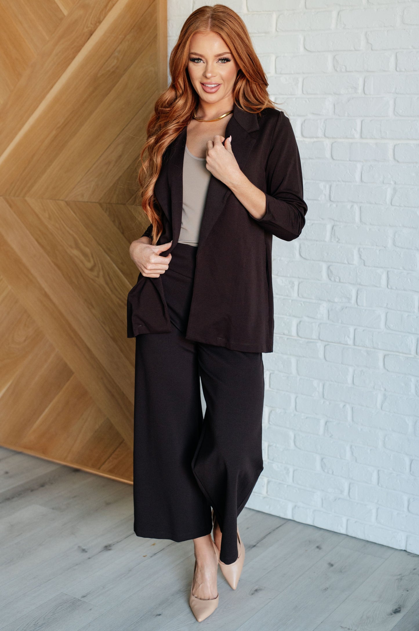 Magic Wide Leg Crop Pants in Chocolate blend comfort and style with Ponte knit stretch and a cropped wide leg cut
