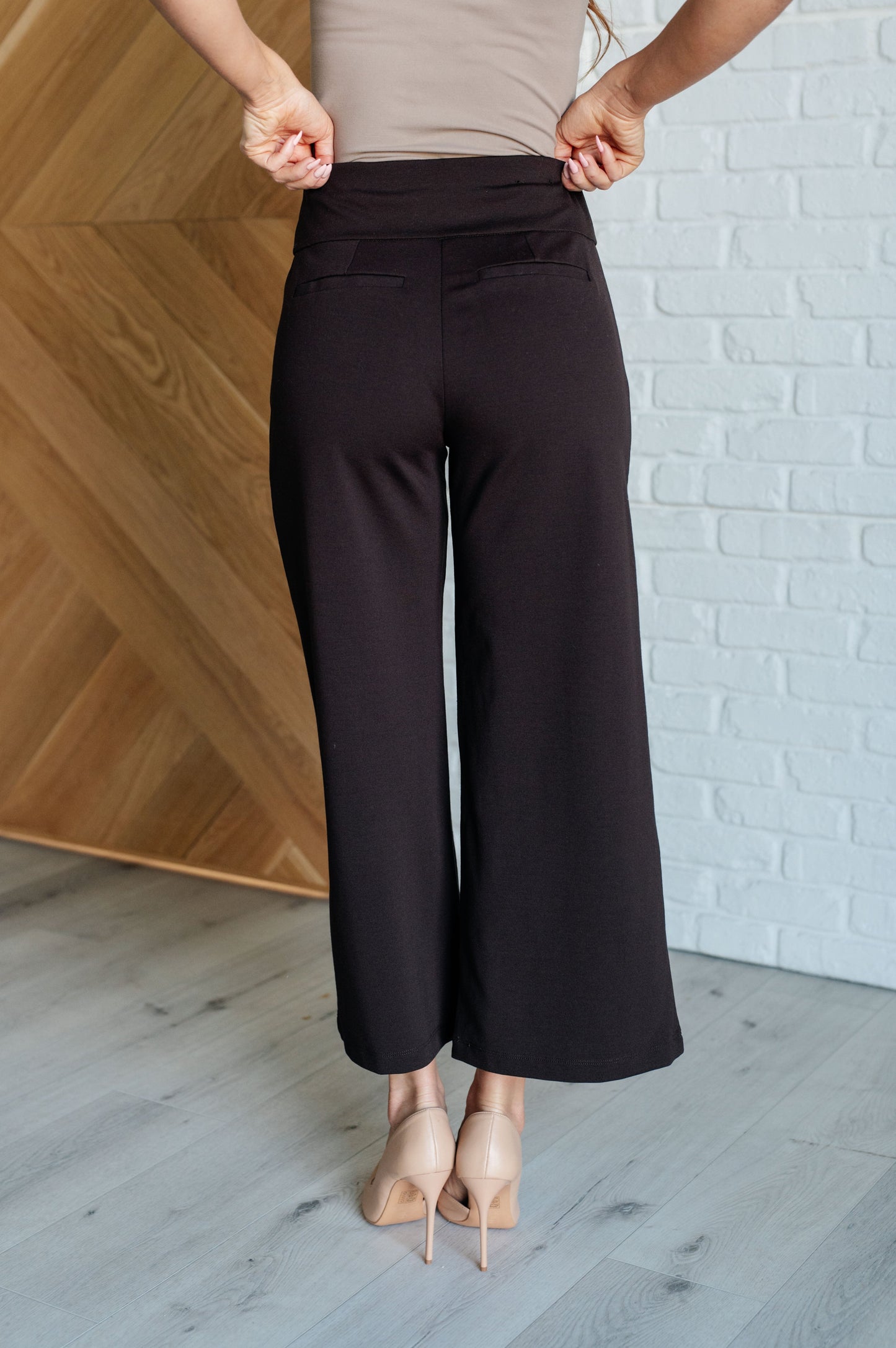 Magic Wide Leg Crop Pants in Chocolate blend comfort and style with Ponte knit stretch and a cropped wide leg cut