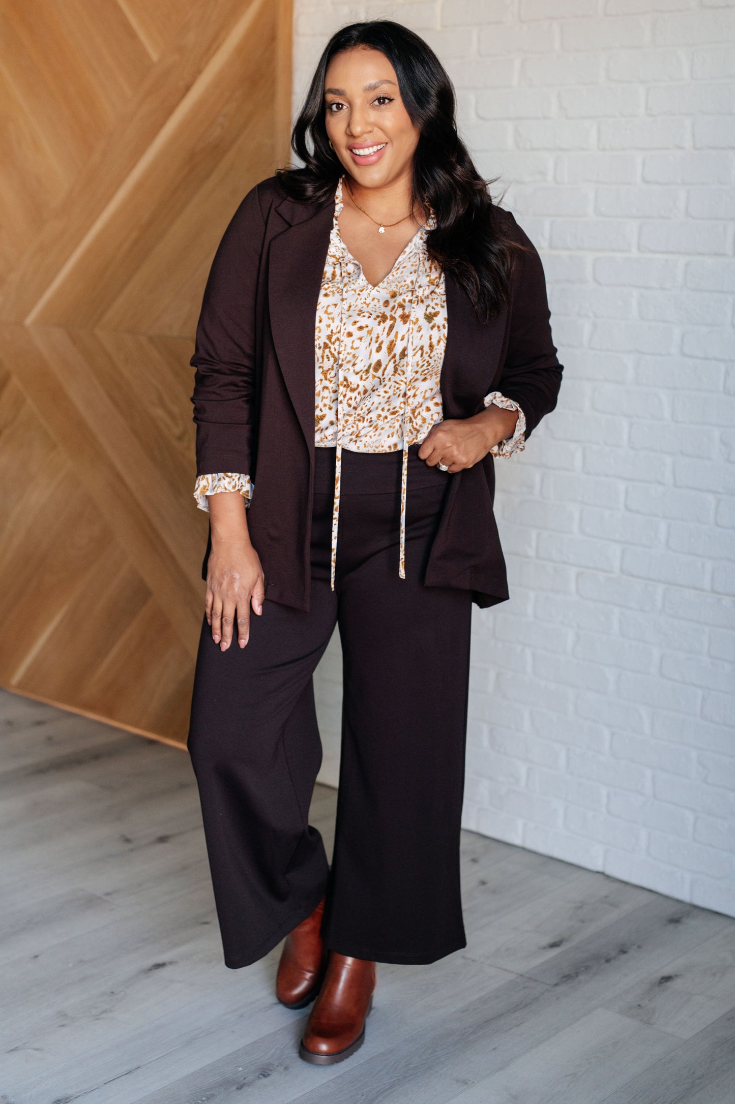 Magic Wide Leg Crop Pants in Chocolate blend comfort and style with Ponte knit stretch and a cropped wide leg cut