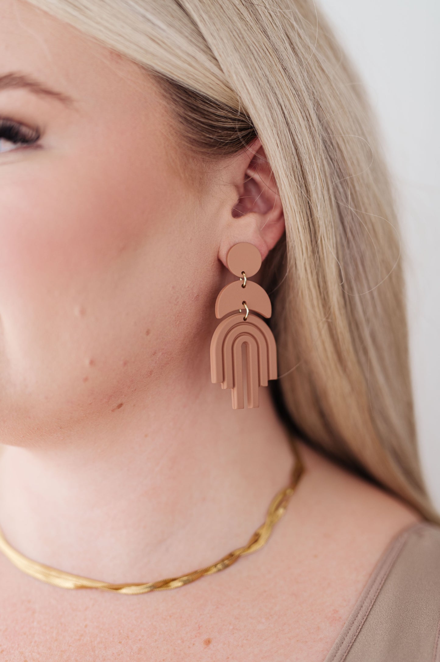 Brown rainbow acrylic earrings with matte finish and handmade clay look