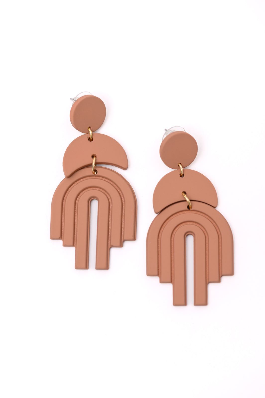 Brown rainbow acrylic earrings with matte finish and handmade clay look