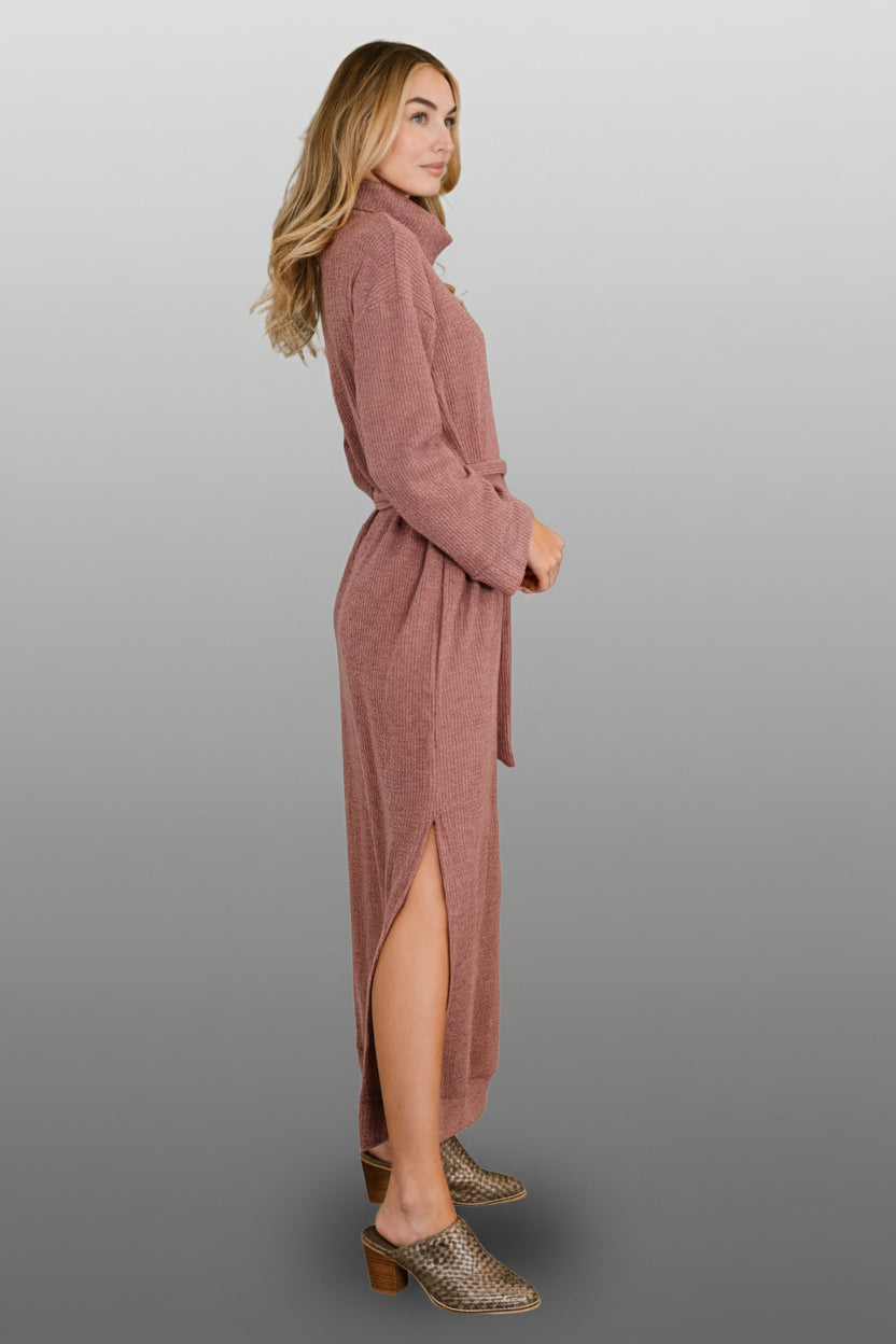 Waffle Knit Maxi Dress - Autumn Berry Turtleneck with Belt | Ruthie's Rack XL - Leather Waffle Knit Maxi Dress - Autumn Berry Turtleneck with Belt | Ruthie's Rack XL - Leather
