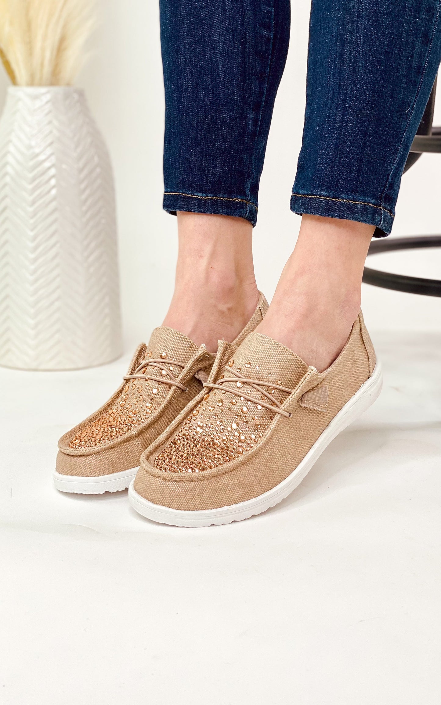 Maco Water Drop Rose Gold Rhinestone Flats with cushioned footbed and heat-pressed rhinestones