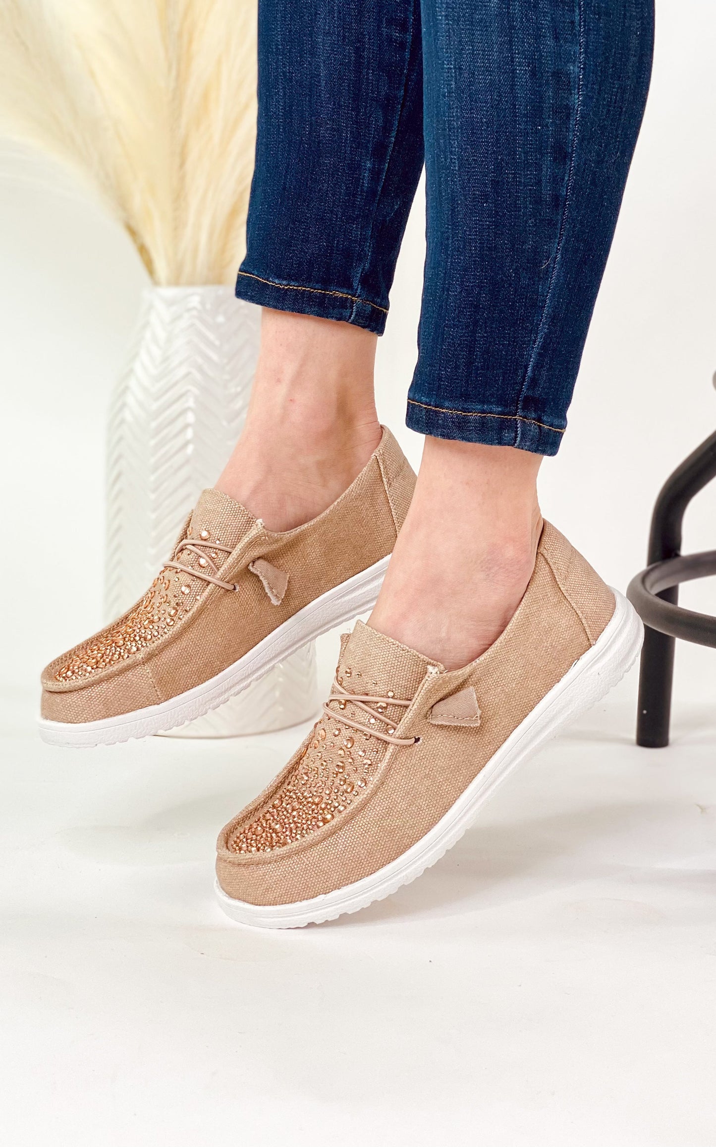 Maco Water Drop Rose Gold Rhinestone Flats with cushioned footbed and heat-pressed rhinestones