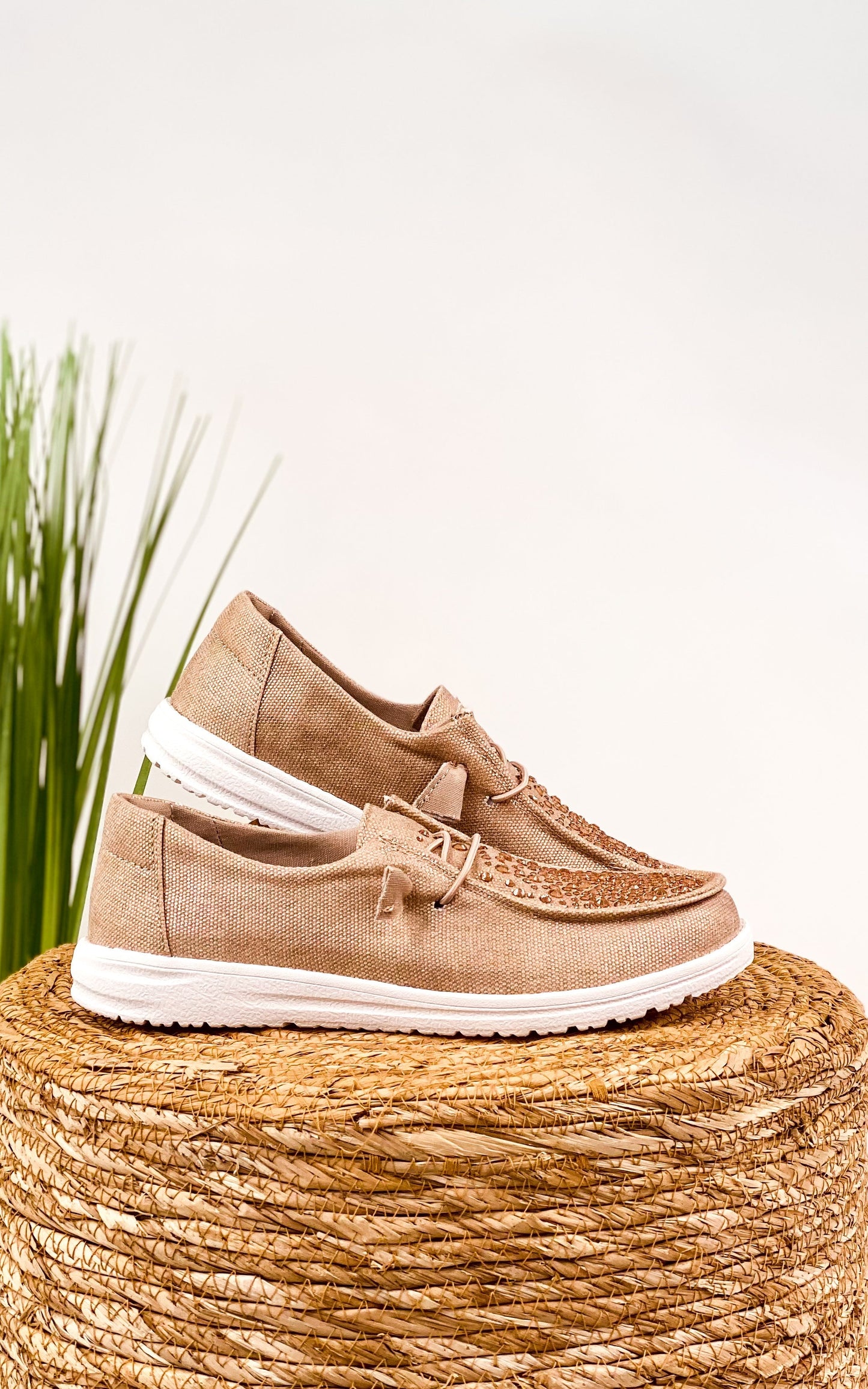 Maco Water Drop Rose Gold Rhinestone Flats with cushioned footbed and heat-pressed rhinestones