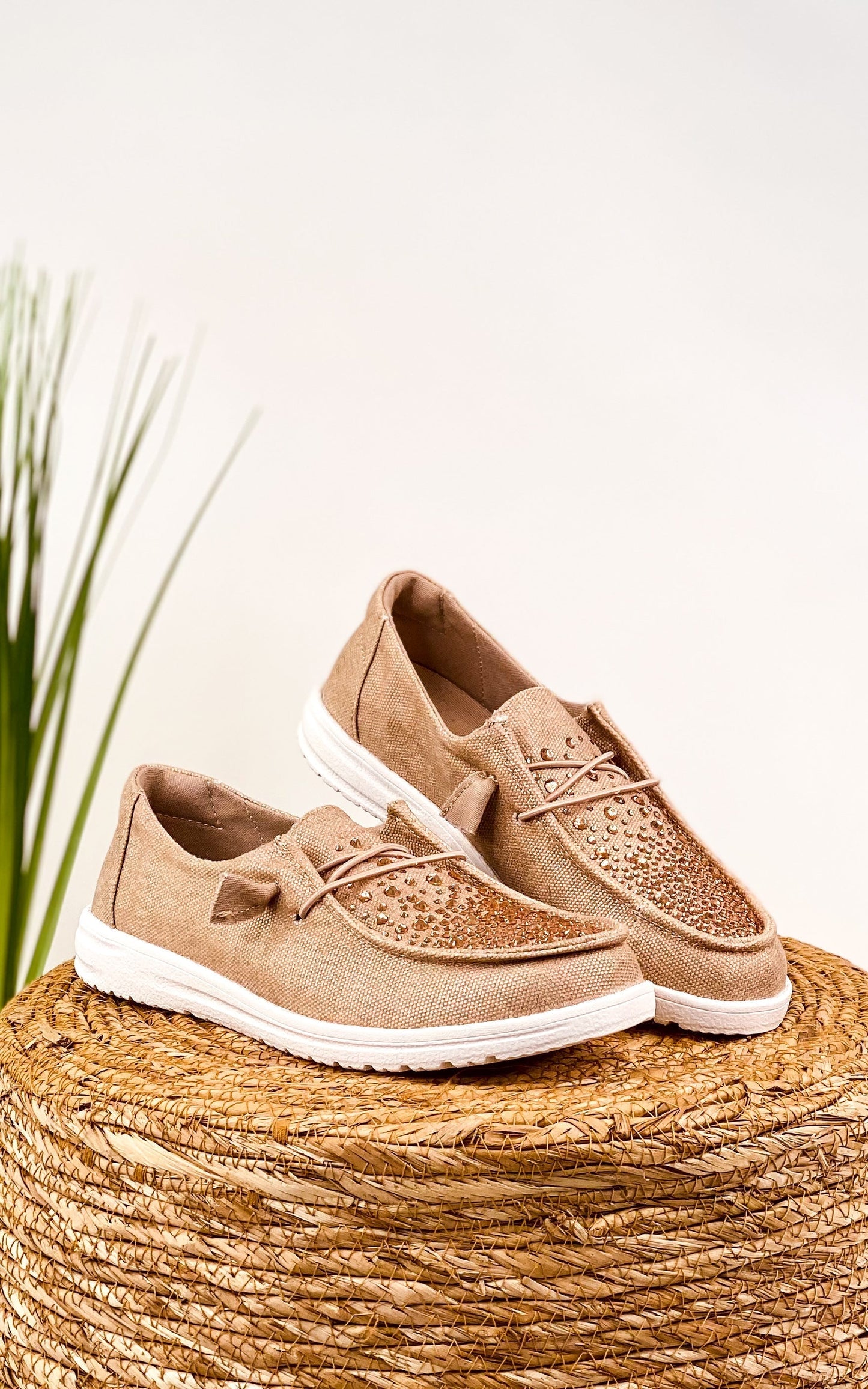Maco Water Drop Rose Gold Rhinestone Flats with cushioned footbed and heat-pressed rhinestones
