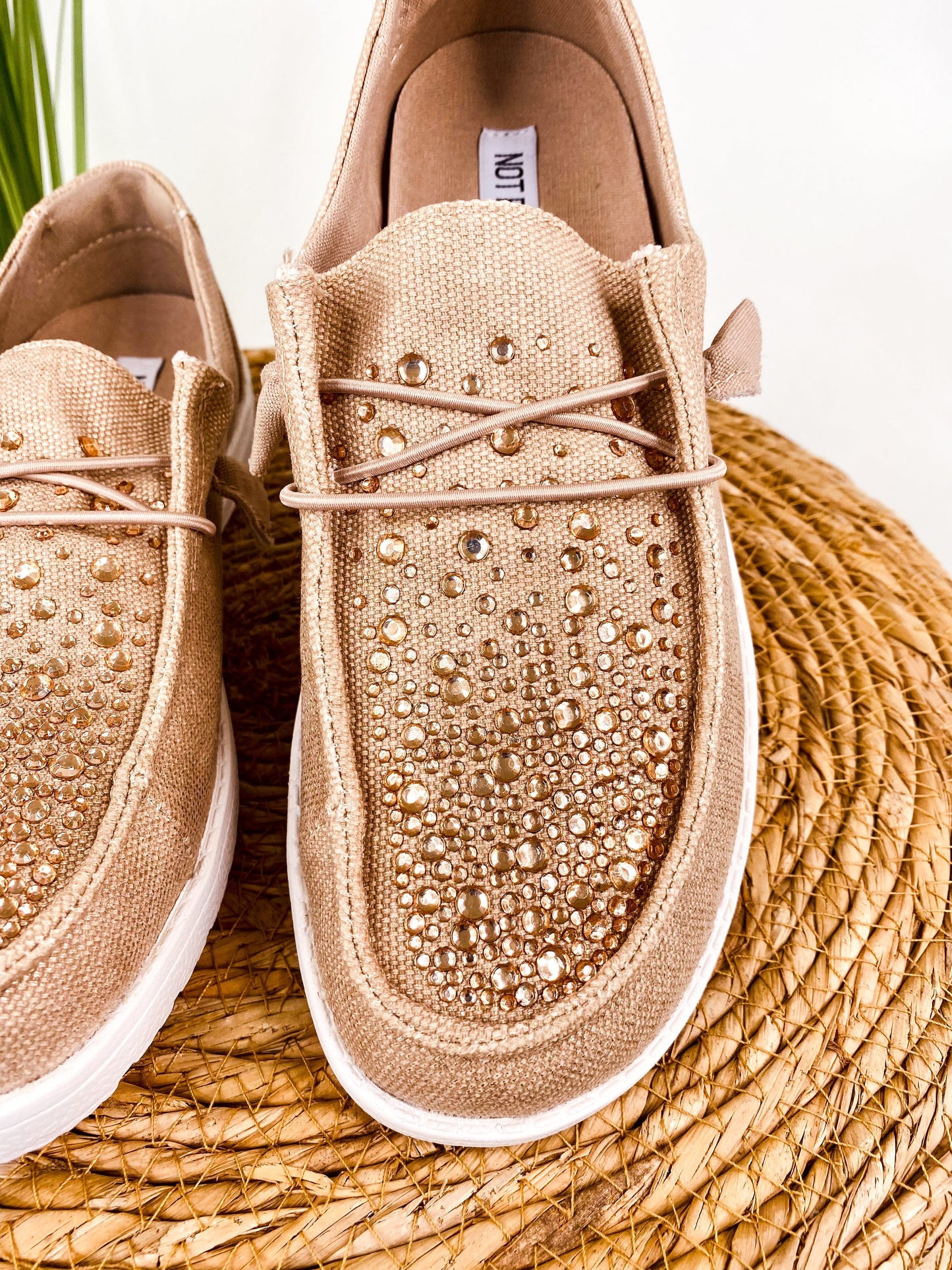 Maco Water Drop Rose Gold Rhinestone Flats with cushioned footbed and heat-pressed rhinestones