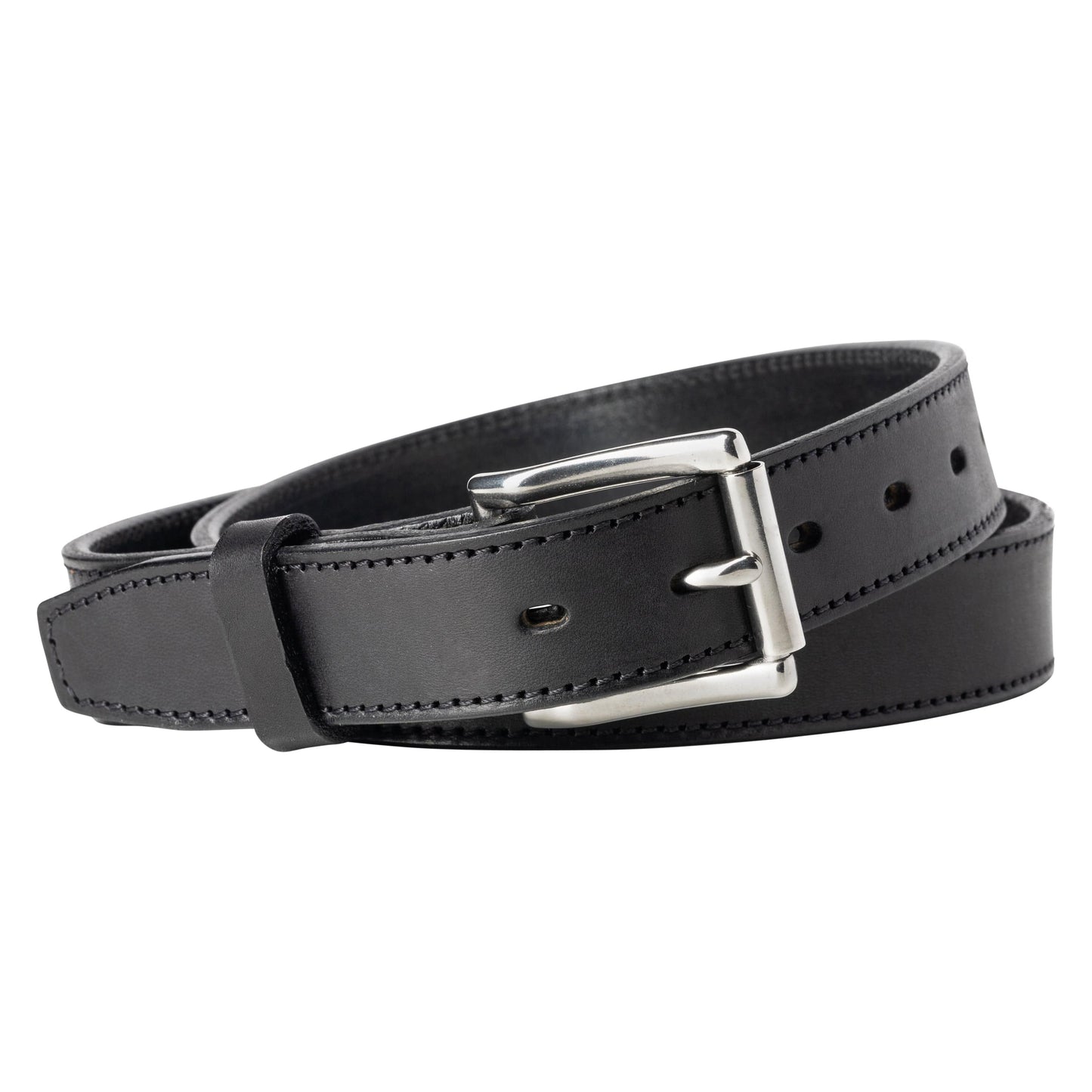 Icon leather slim belt, 1.25-inch full-grain leather strap with silver buckle, handmade in USA by Main Street Forge
