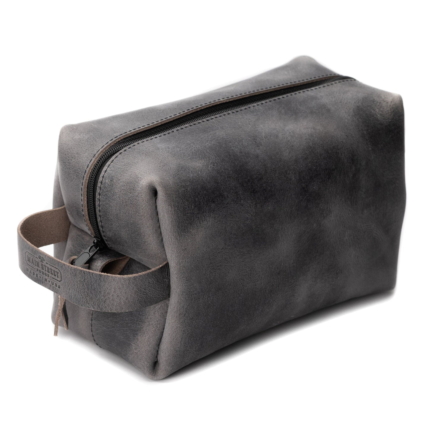 Leather toiletry bag dopp kit in full-grain leather, handmade in USA by Main Street Forge