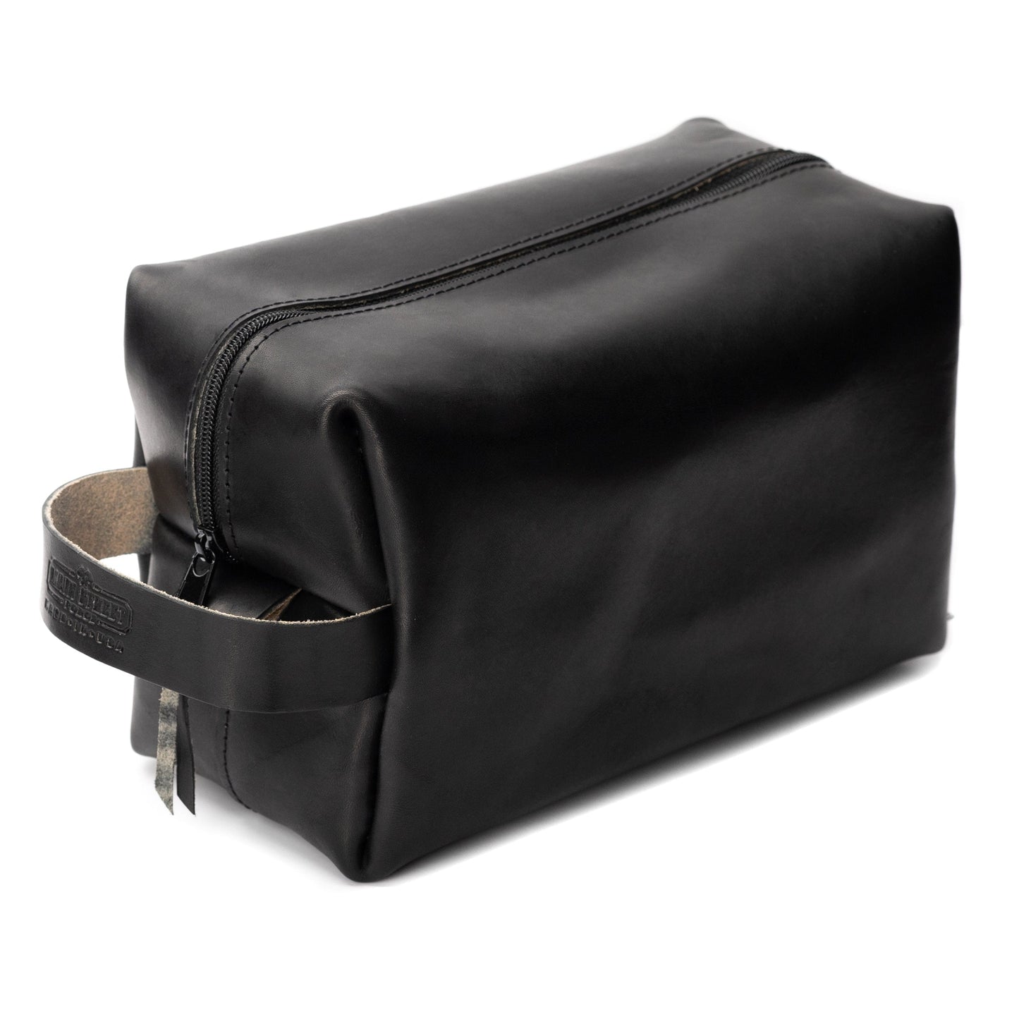 Leather toiletry bag dopp kit in full-grain leather, handmade in USA by Main Street Forge
