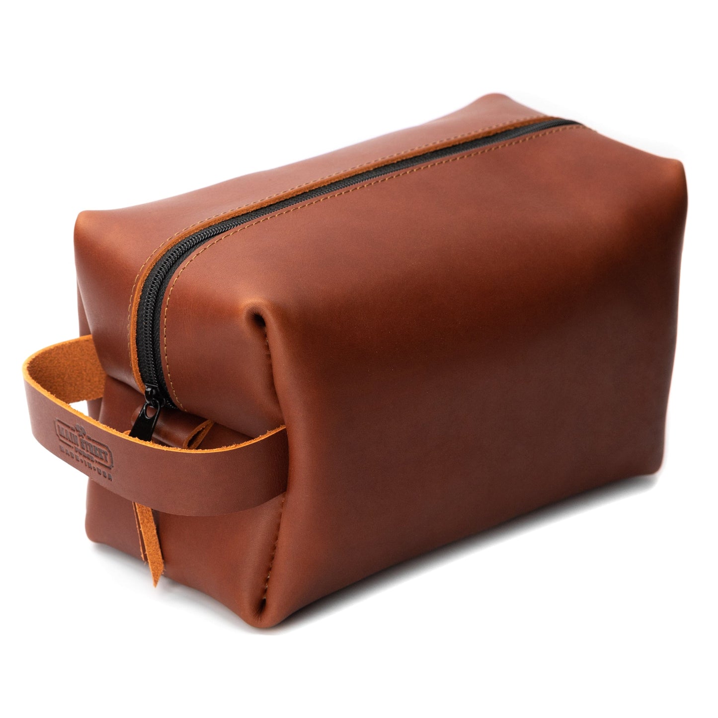 Leather toiletry bag dopp kit in full-grain leather, handmade in USA by Main Street Forge