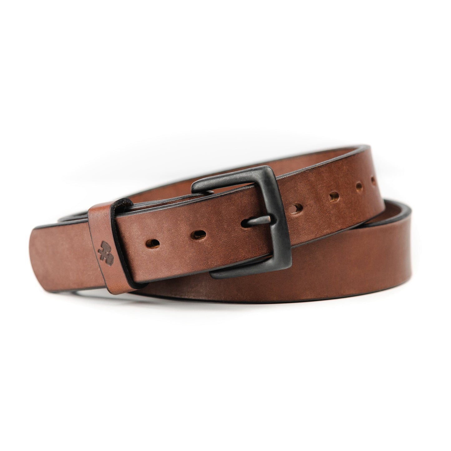 All American leather work belt in brown full-grain American steerhide, handmade in USA by Main Street Forge