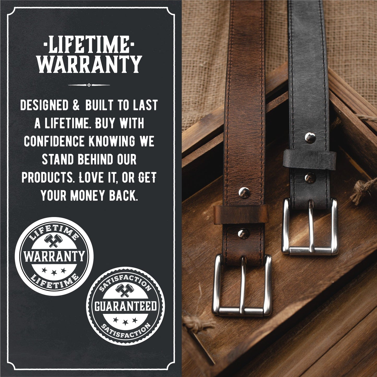 Baron distressed leather vintage belt, 1.5-inch full-grain strap with silver buckle, handmade in USA by Main Street Forge