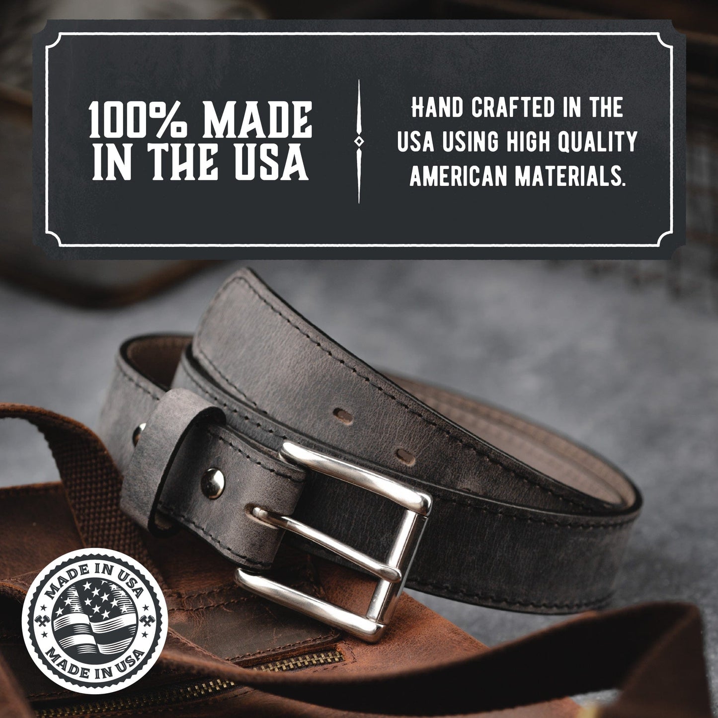 Baron distressed leather vintage belt, 1.5-inch full-grain strap with silver buckle, handmade in USA by Main Street Forge