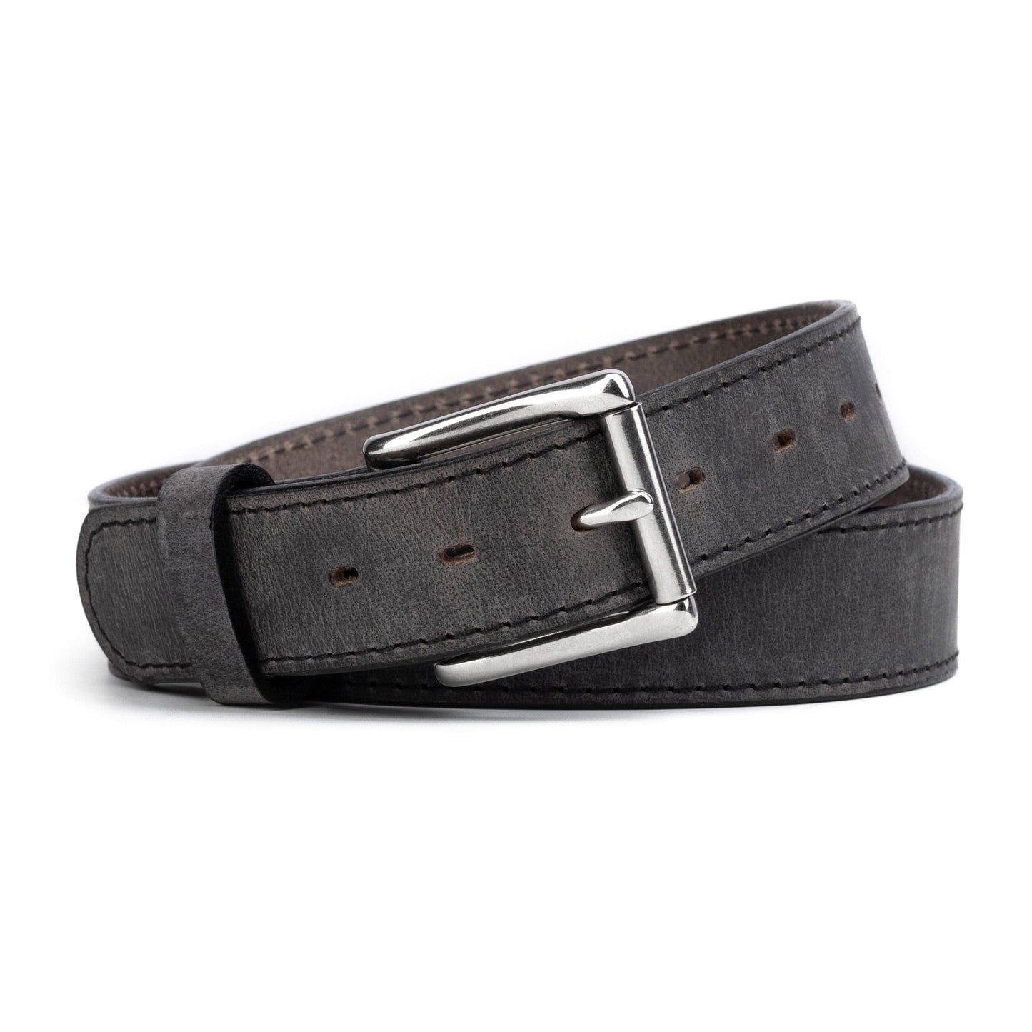 Baron distressed leather vintage belt, 1.5-inch full-grain strap with silver buckle, handmade in USA by Main Street Forge