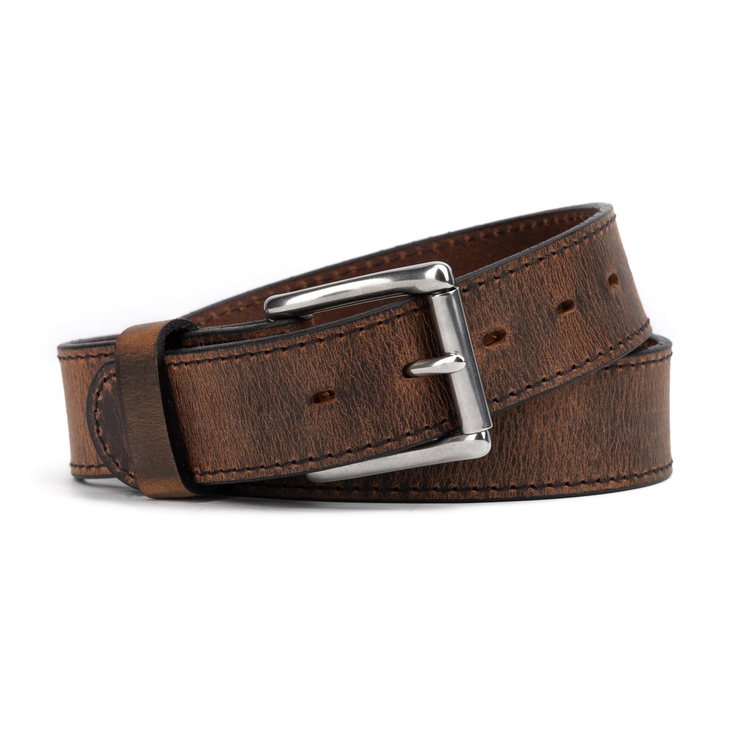 Baron distressed leather vintage belt, 1.5-inch full-grain strap with silver buckle, handmade in USA by Main Street Forge