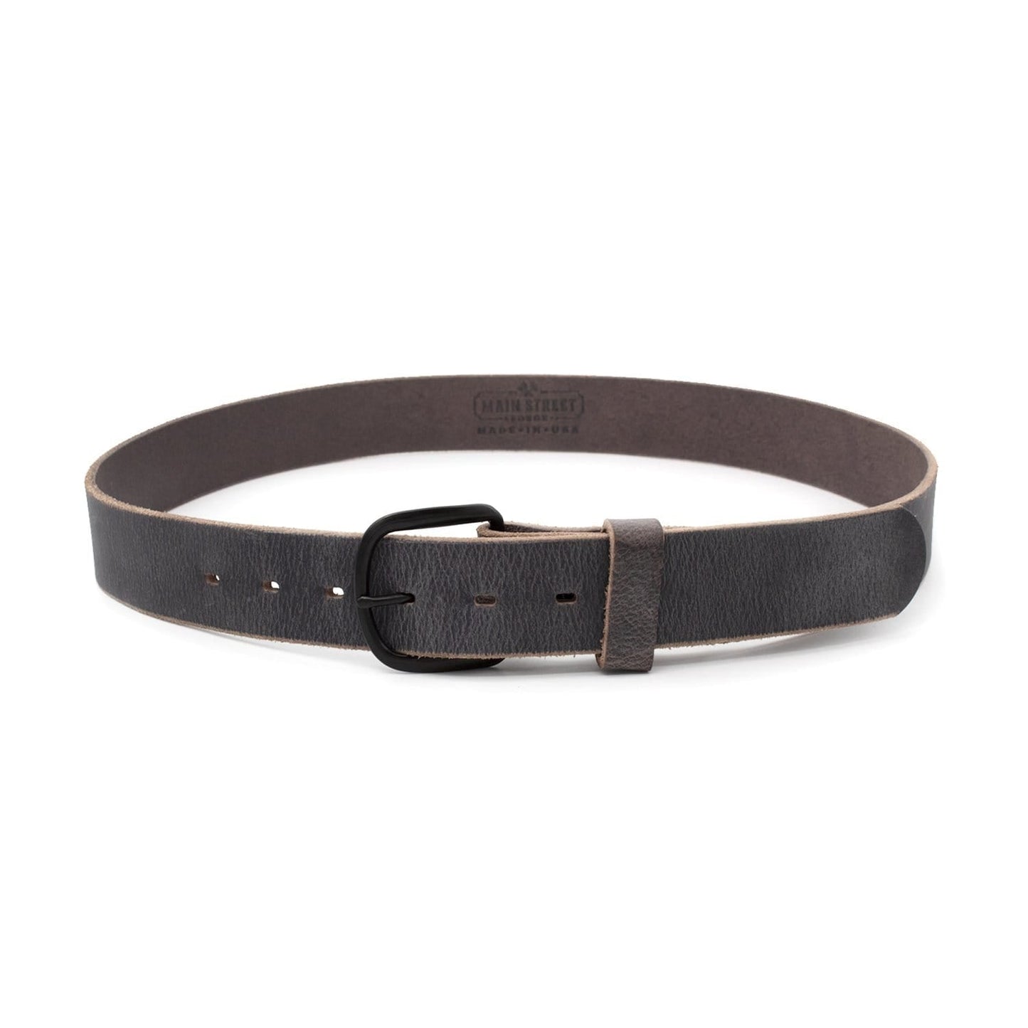 Bootlegger distressed leather belt in rustic brown full-grain leather, handmade in USA by Main Street Forge