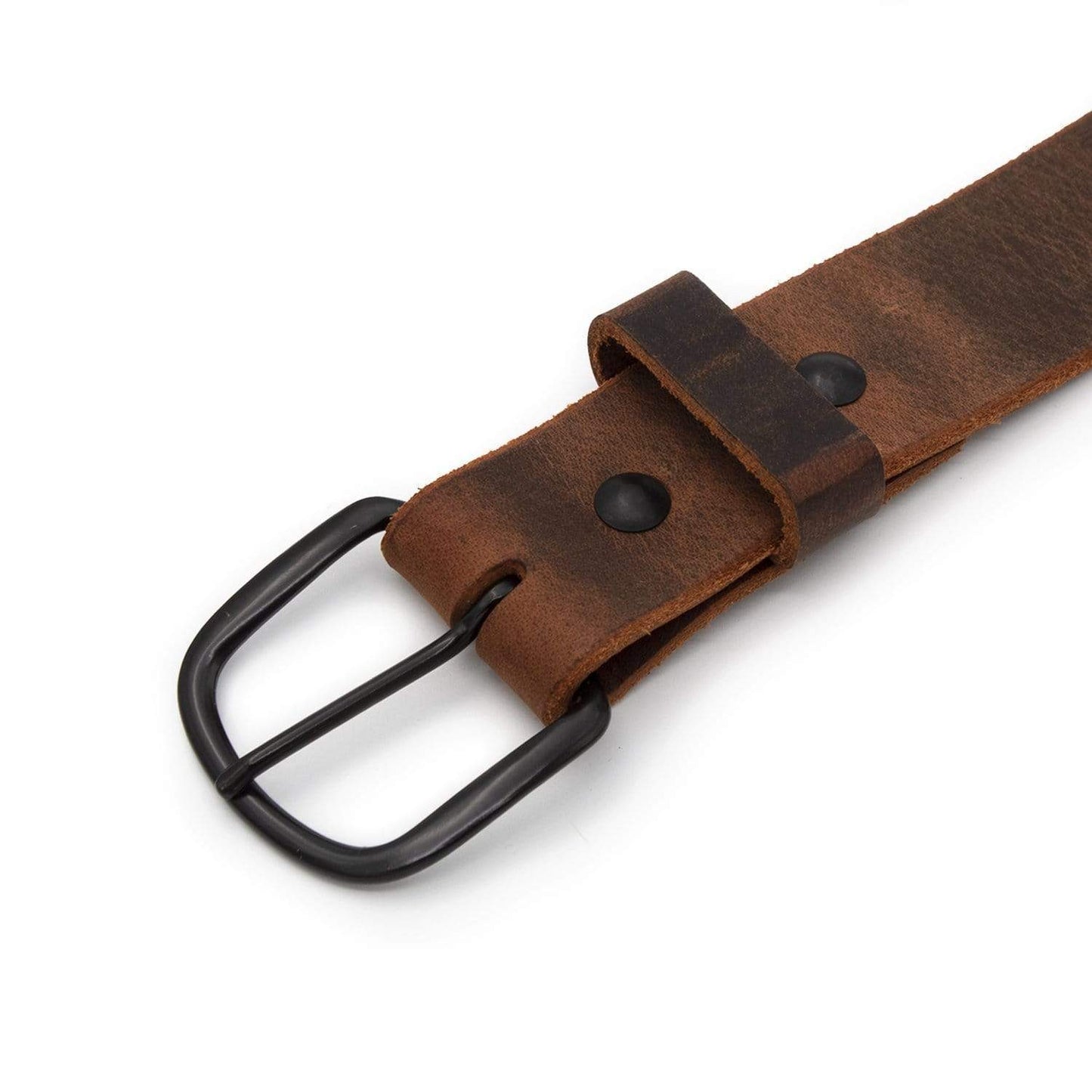 Bootlegger distressed leather belt in rustic brown full-grain leather, handmade in USA by Main Street Forge