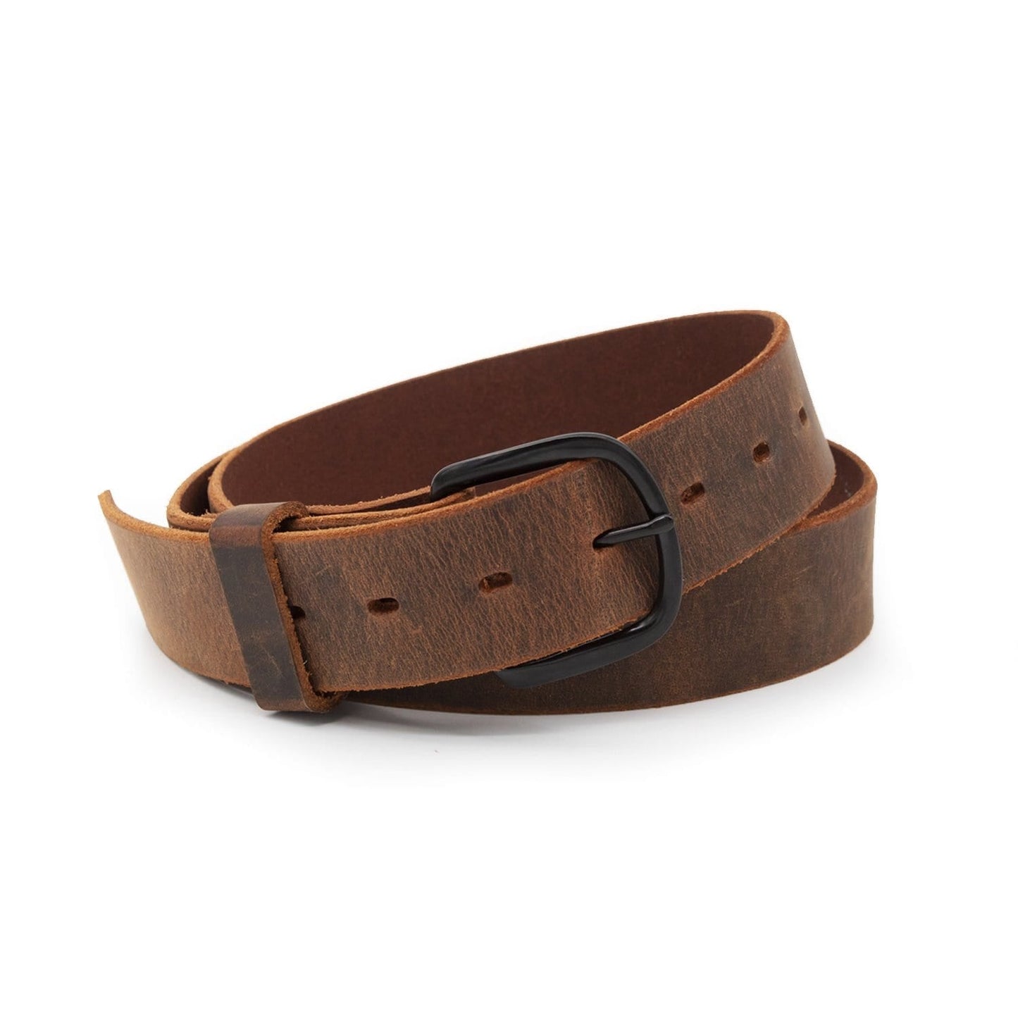 Bootlegger distressed leather belt in rustic brown full-grain leather, handmade in USA by Main Street Forge