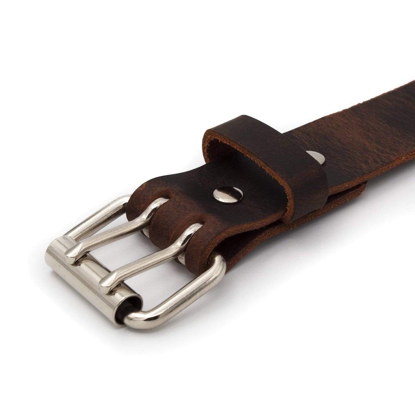 Double Down rustic leather belt with two-prong buckle, full-grain handmade in USA by Main Street Forge