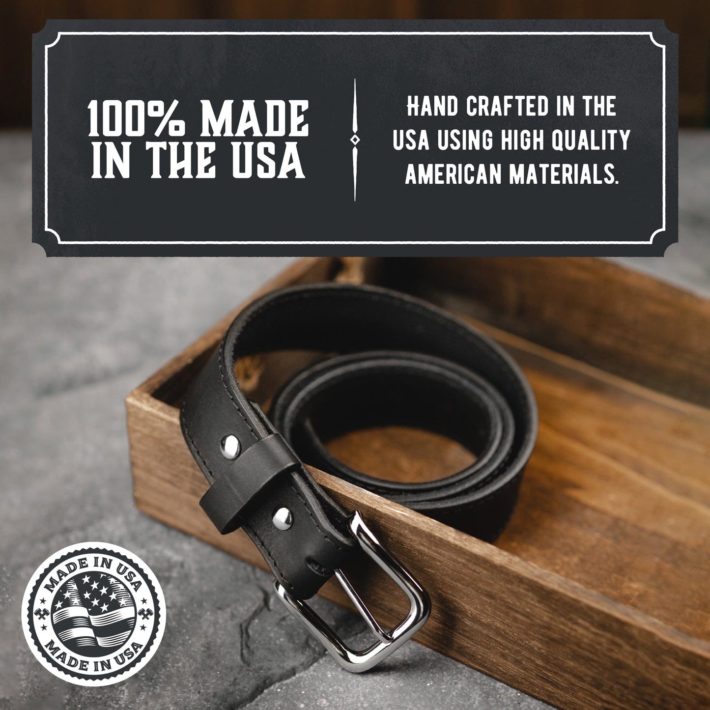 The Foreman leather casual belt, 1.5-inch full-grain strap with buckle, handmade in USA by Main Street Forge