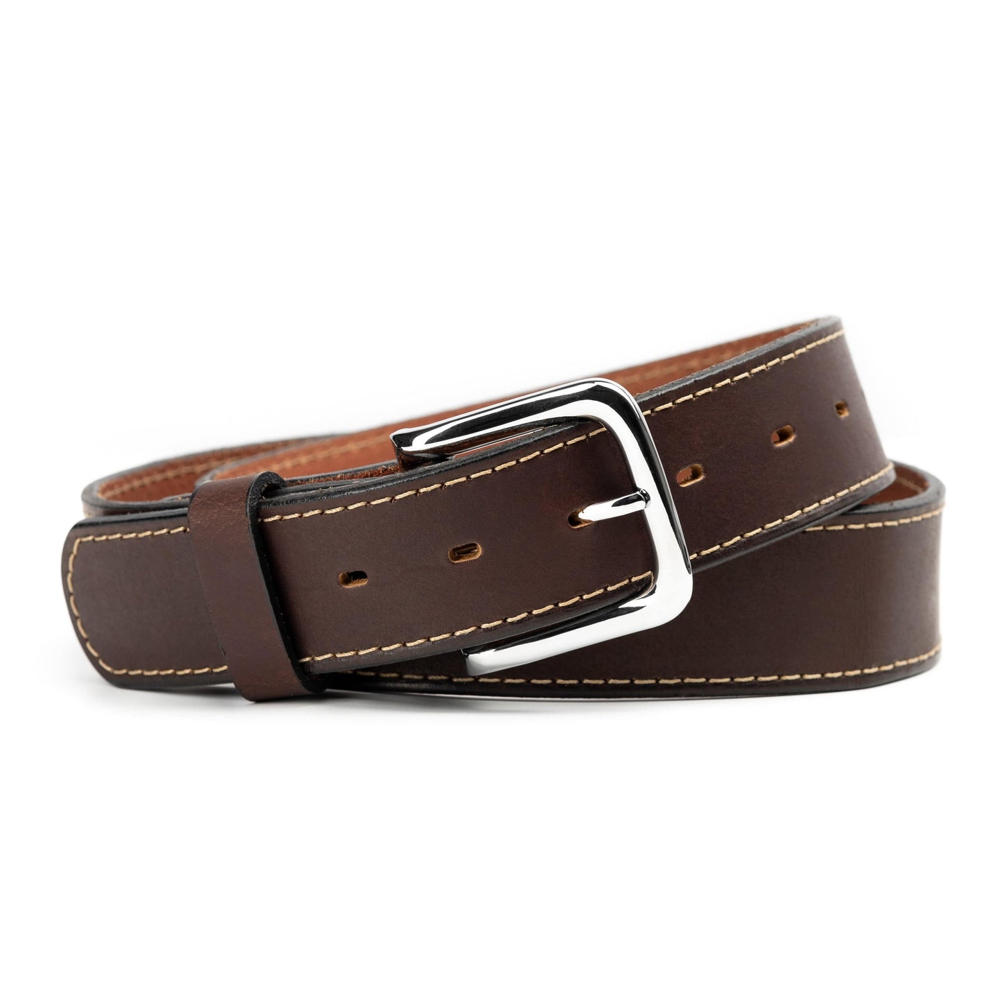 The Foreman leather casual belt, 1.5-inch full-grain strap with buckle, handmade in USA by Main Street Forge