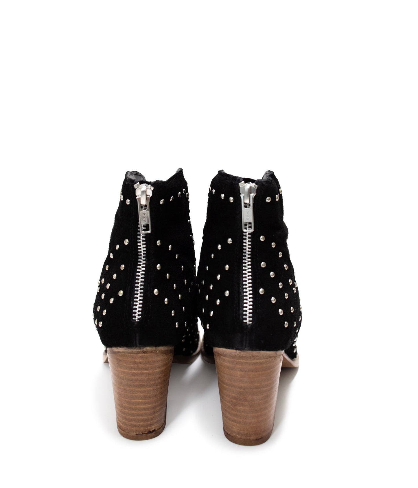 Twilight Studded Heeled Ankle Boot in Black suede with nail head studs and stacked heel