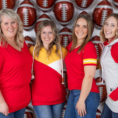 Women’s boutique game day collection outfits with team-inspired colors and casual chic style.