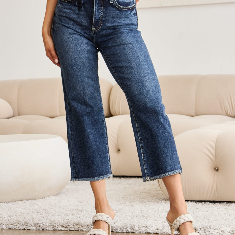 
                      
                        Tummy Control High Waist Raw Hem Jeans
                      
                    