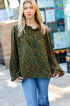 Sweet But Sassy Hunter Green Ditzy Floral Frill Neck Top