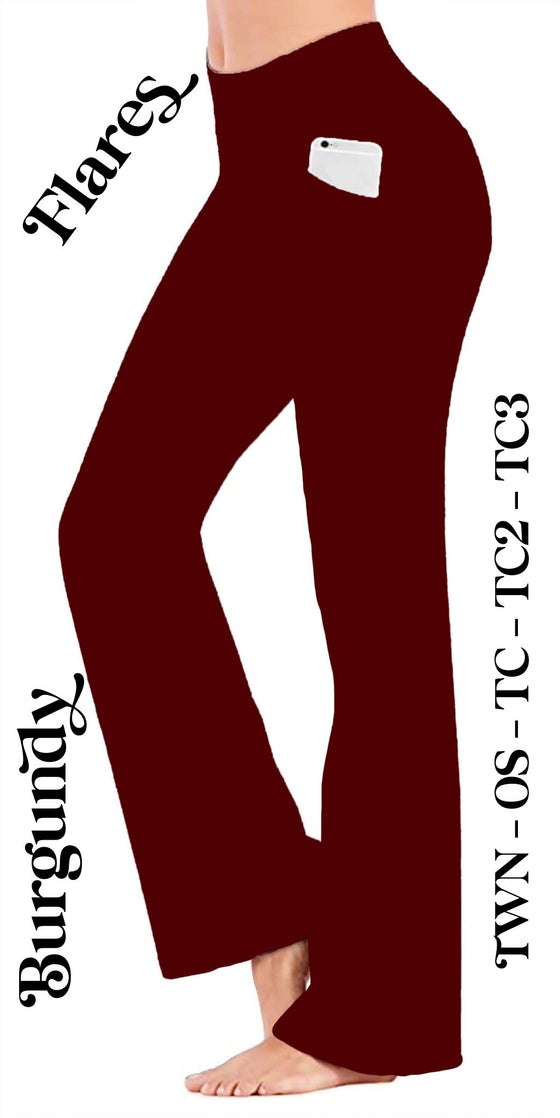 Solid Burgundy - Yoga Flares with Pockets