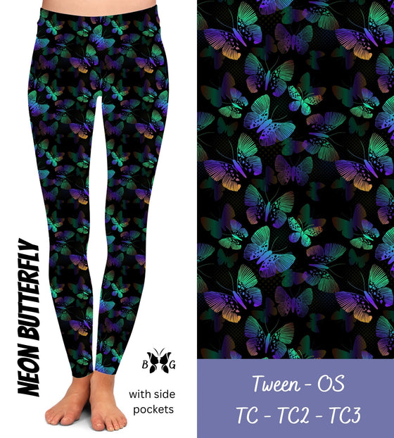 Neon Butterfly - Leggings with Pockets