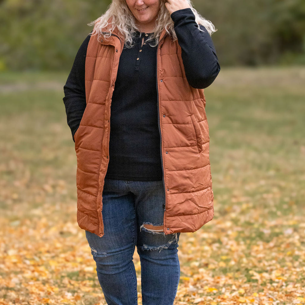 
                      
                        Harlow Long Vest - Cinnamon
                      
                    