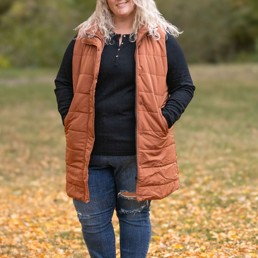 
                      
                        Harlow Long Vest - Cinnamon
                      
                    