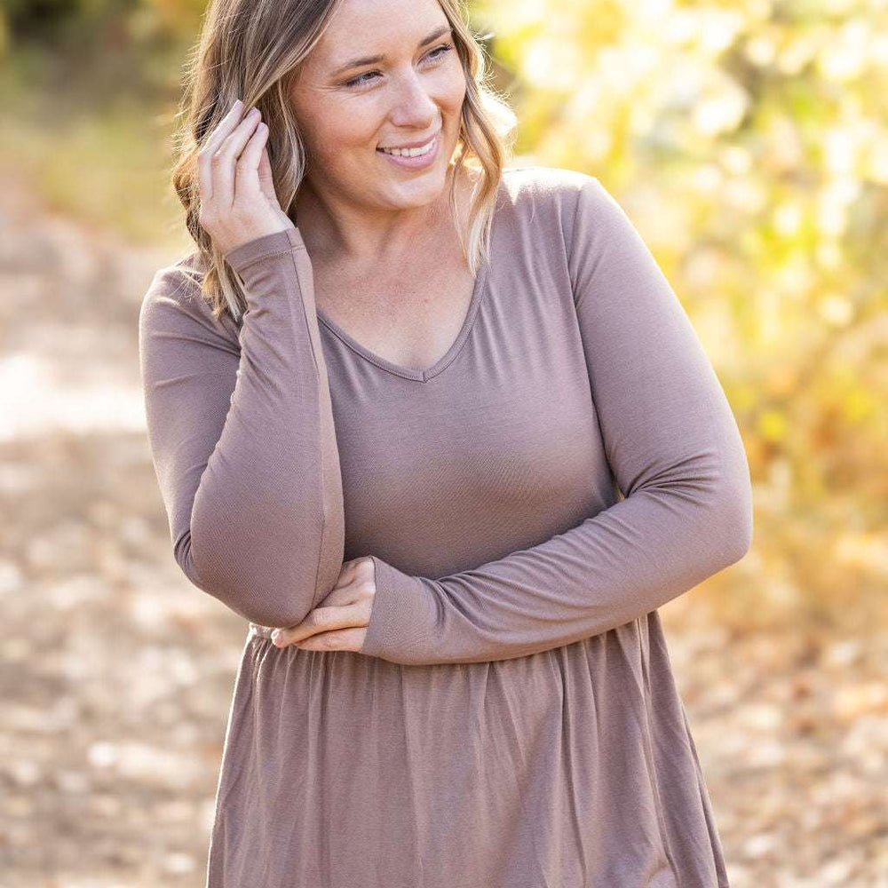 
                  
                    Long Sleeve Sarah Ruffle - Mocha FINAL SALE 10 Ruthie's Rack Last Chance Rack: Clearance & Final Sale Items Michelle Mae
                  
                