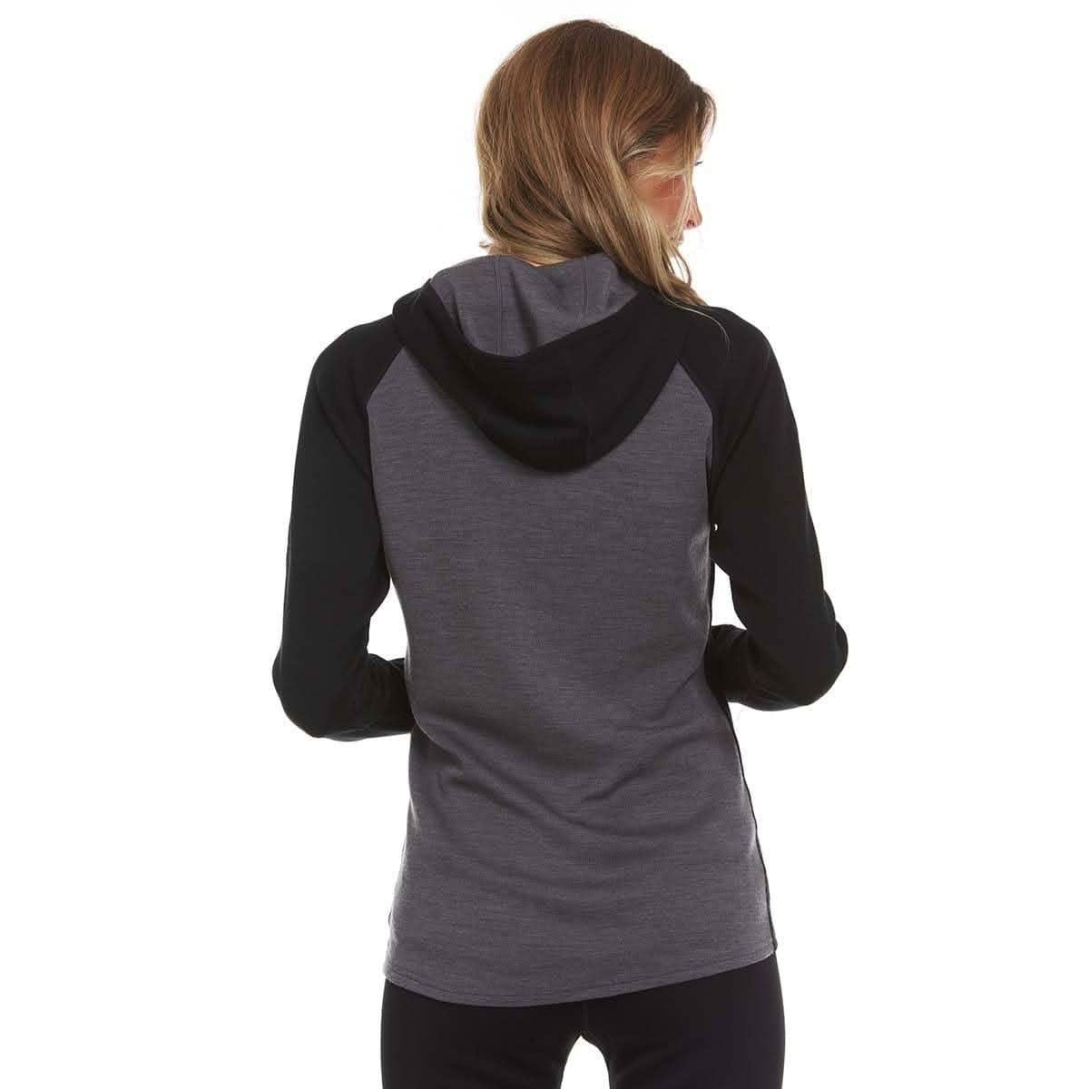 Minus33 Women’s Trailbreaker Merino Wool Hoodie, color‑blocked with zip and thumbholes