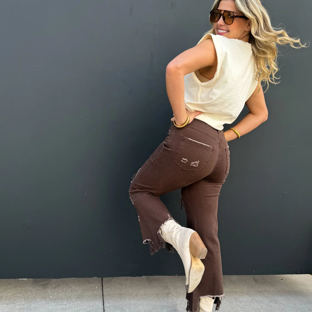 
                      
                        PREORDER: Brown Urban Distressed Crop Jeans
                      
                    