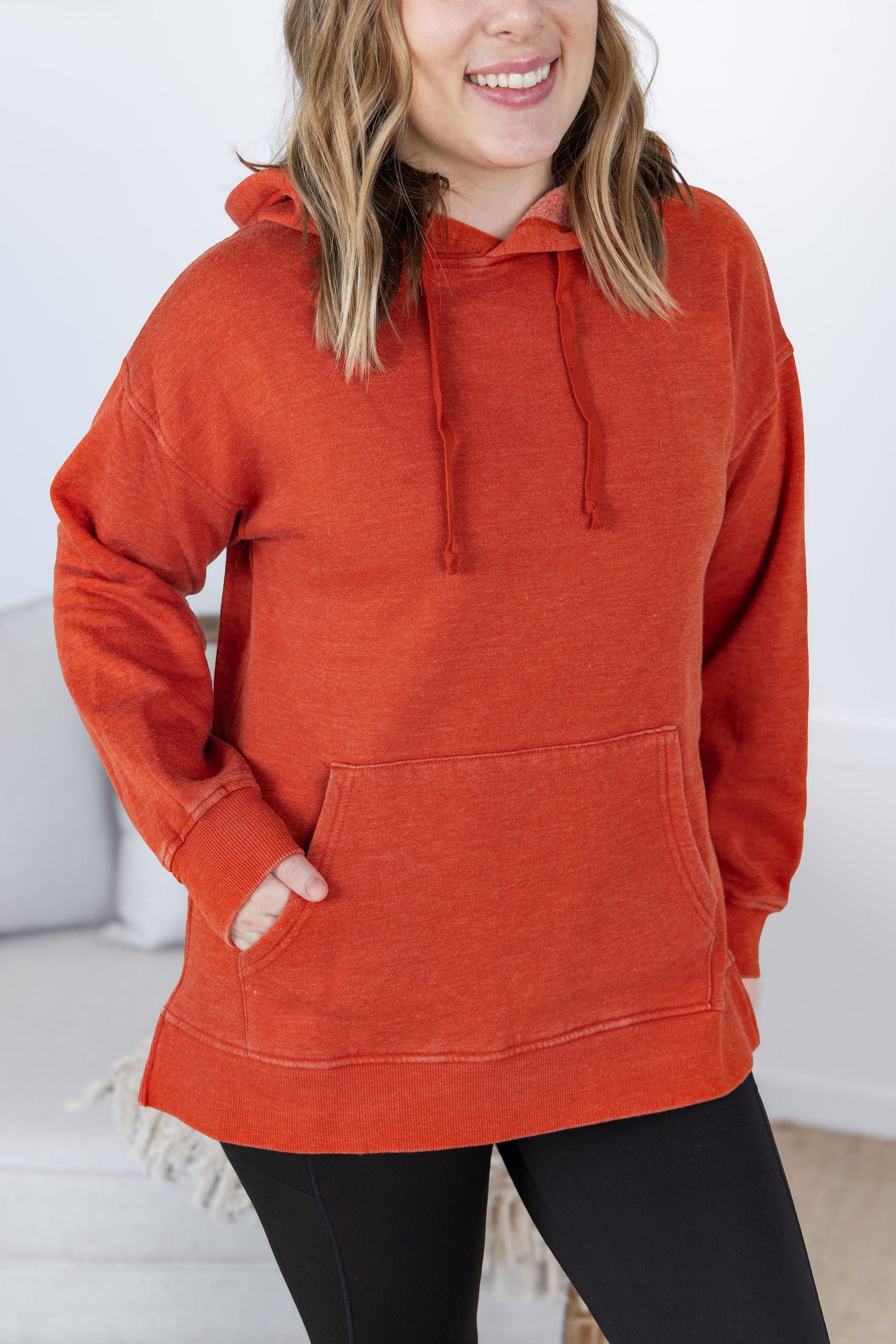 Michelle Mae rust vintage wash hoodie with kangaroo pocket and side slits