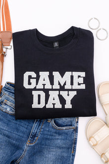  PREORDER: Embroidered Glitter Game Day Sweatshirt in Black/Silver