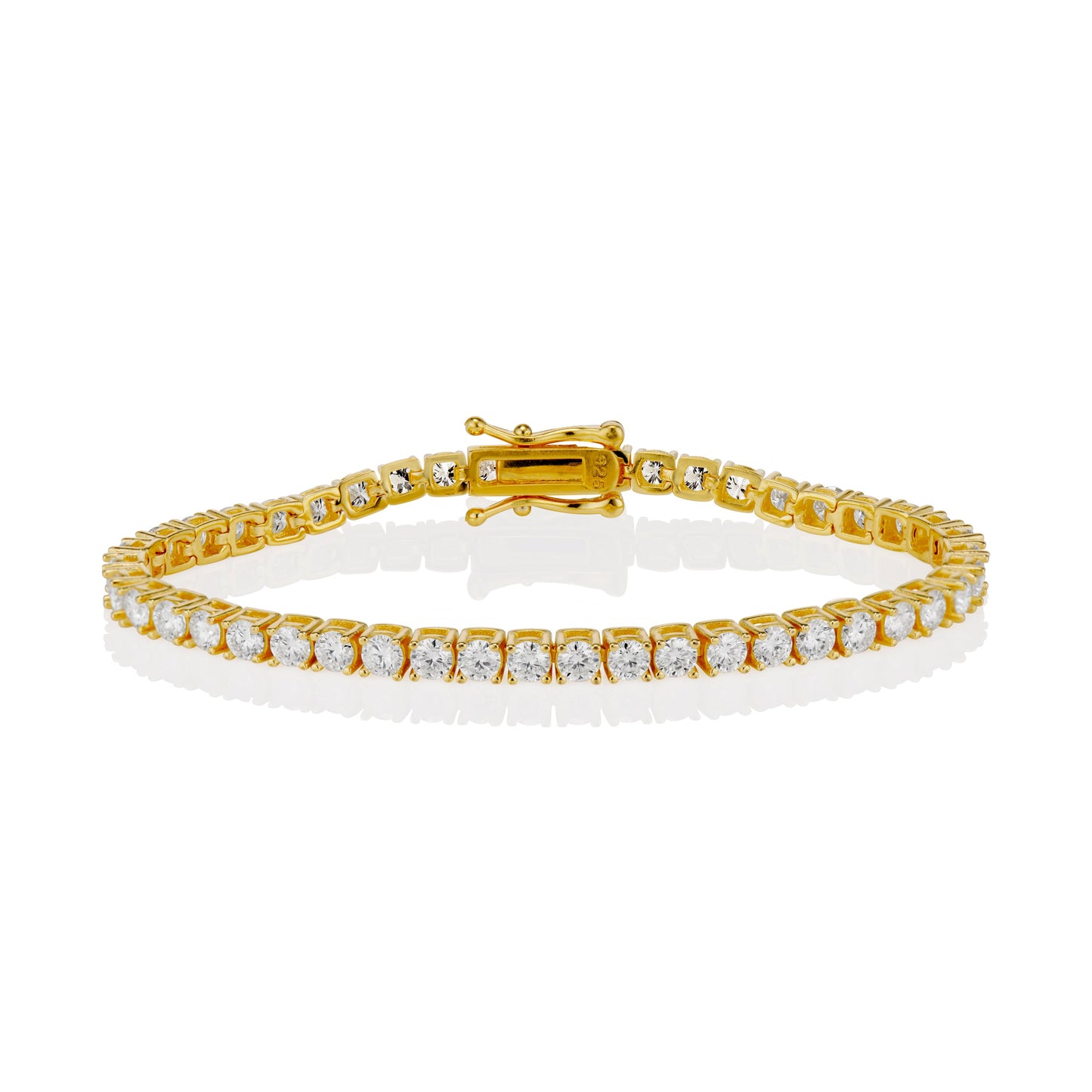 3mm moissanite tennis bracelet in yellow gold vermeil with round VVS D color stones and box clasp