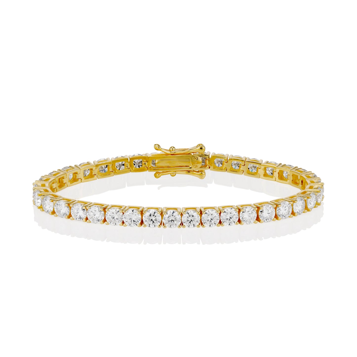 4mm moissanite tennis bracelet in yellow gold vermeil with round VVS D color stones and box clasp
