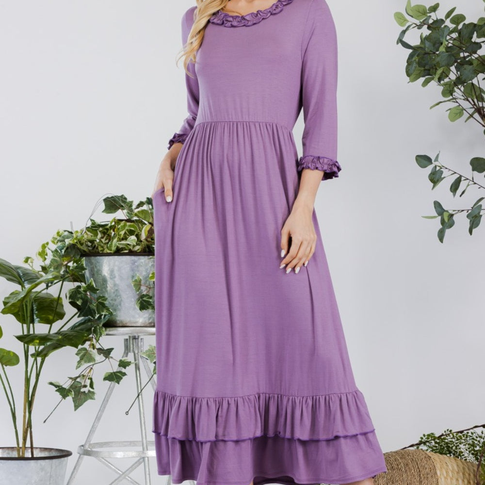 
                      
                        Twirl & Charm: Ruffle Hem Day Dress in Lilac
                      
                    